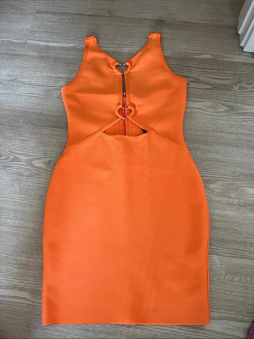 Orange Cutout Bodycon Dress with Heart Zipper